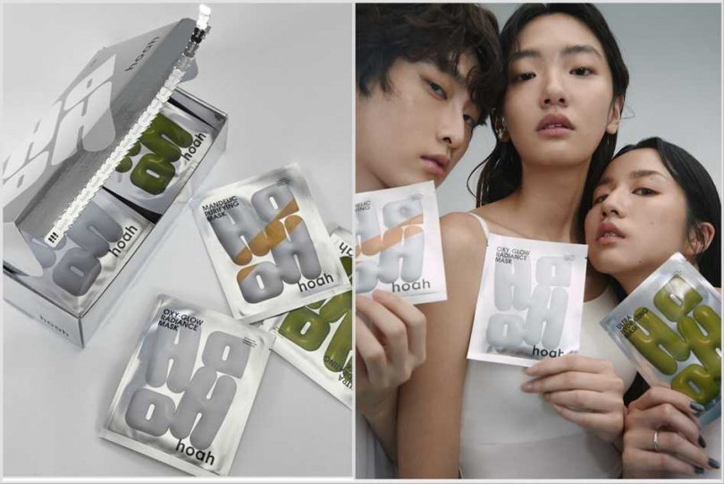 hoah白茅保濕修護面膜一盒(5入)/680元、hoah活氧淨白面膜一盒(5入)/780元、hoah杏仁酸茶樹控油面膜一盒(5入)/780元元,hoah面膜體驗組6片(每種各兩片)/850元。(圖/品牌提供)