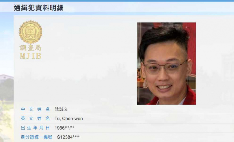 涂誠文為外逃通緝犯。（圖／翻攝外逃通緝犯查詢系統）