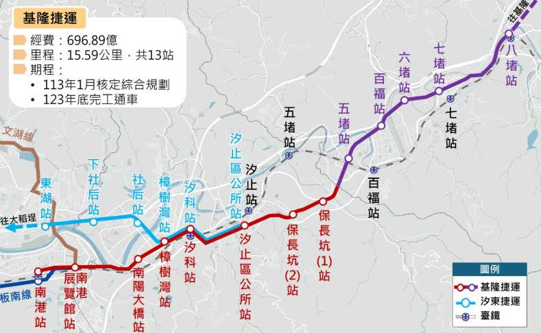 據現行規劃，基隆捷運全長15.6公里，沿線將設置13座車站。（圖／翻攝基隆市政府交通處）