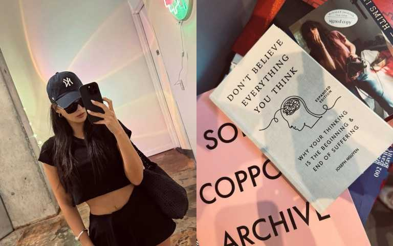 47歲孫芸芸一身全黑穿搭,短版黑T辣秀小蠻腰,狀態驚人。(圖/取自IG @aimeeyunyunsun)