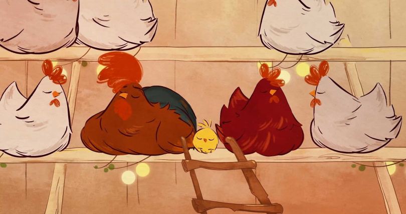 「第二讚:小雞人生第一個聖誕」,則描述一隻勇敢的小雞,在她的誕生後第一個聖誕節,勇敢地對抗一群烏鴉。(圖/海鵬提供)