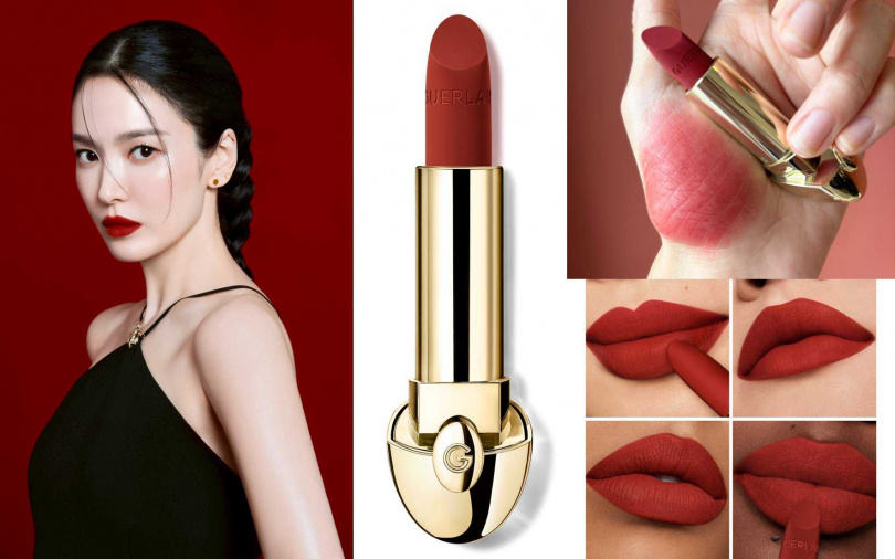 由宋慧喬示範的嬌蘭紅寶之吻高訂唇膏#555，有預感會成為櫃上的熱賣斷貨色。（圖／品牌提供、吳雅鈴攝）