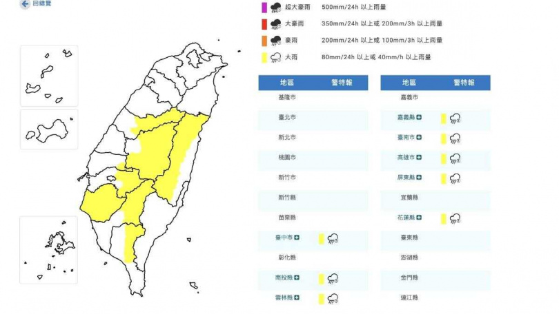旺盛熱對流發展,中南部午後雷雨增強,局部地區恐出現冰雹。(圖/氣象署提供)