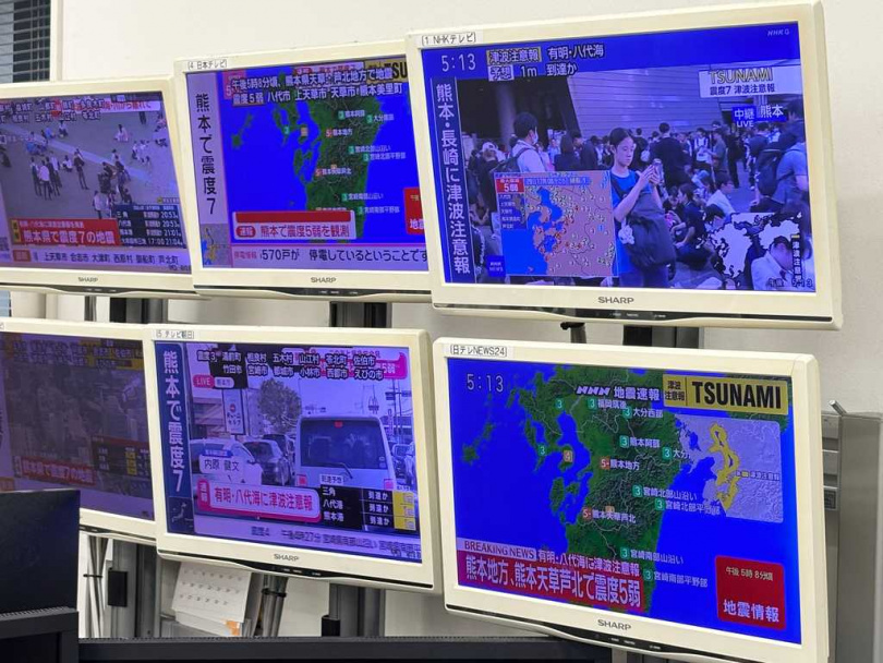 日本熊本縣於當地時間28日下午4時27分左右發生芮氏規模7.1強震。（圖／達志／美聯社）