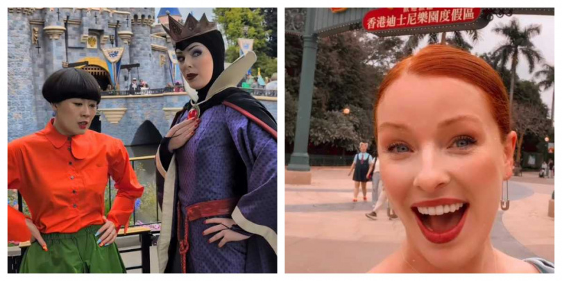 莎賓娜在迪士尼樂園飾演壞皇后，因與遊客機智互動爆紅。（圖／翻攝自IG，@sabrinavonb）