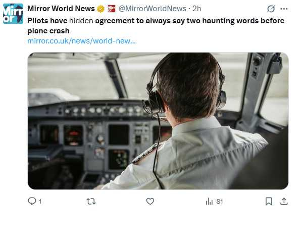 瑞士航空圈流傳不成文默契,機師遇難前常以『大家再見』為最後話語。(圖/翻攝自X)