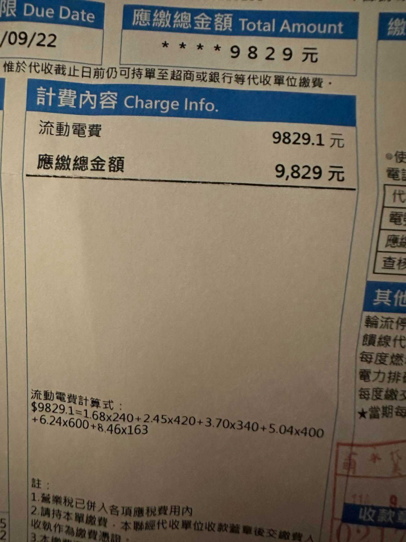 本期「應繳總金額」高達新台幣9829元，逼近五位數。（圖／翻攝楊晨熙Threads）