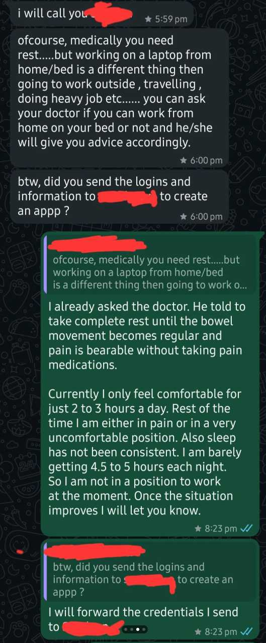 員工手術住院被主管要求「床上工作」。（圖／翻攝自Reddit）