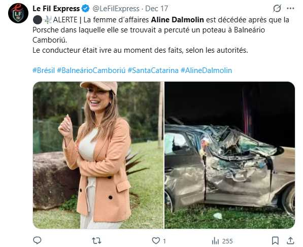 涉案駕駛疑似酒後駕車逃逸,被捕時呈現明顯酒醉徵狀,警方現已提出過失致死指控。(圖/翻攝自X,@LeFilExpress)