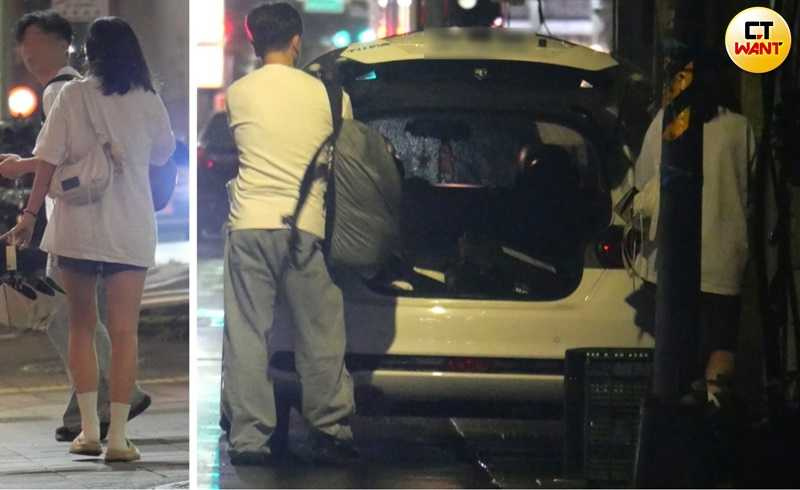 待了一個小時後，少少與攝影師男友離開日式酒屋，隨即一同牽車離開。（圖／本刊攝影組）