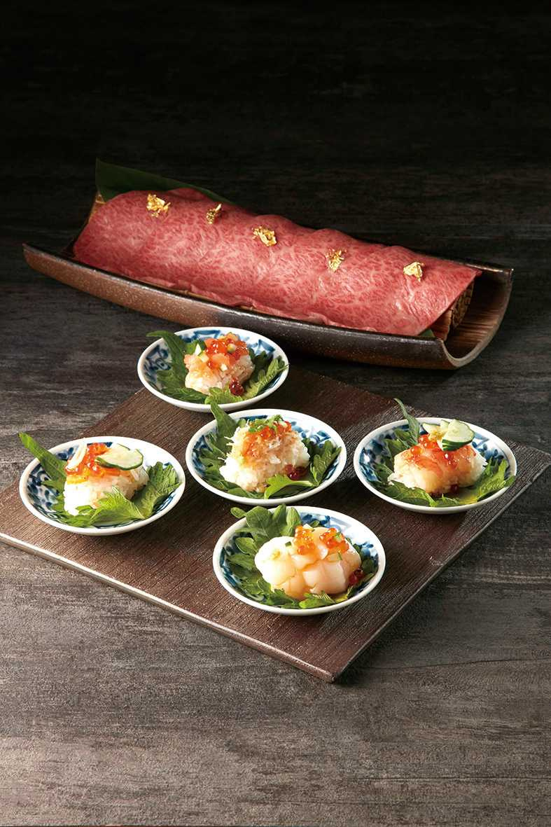 老乾杯 和牛壽司組合五貫 / 1,580元。（圖／品牌提供）