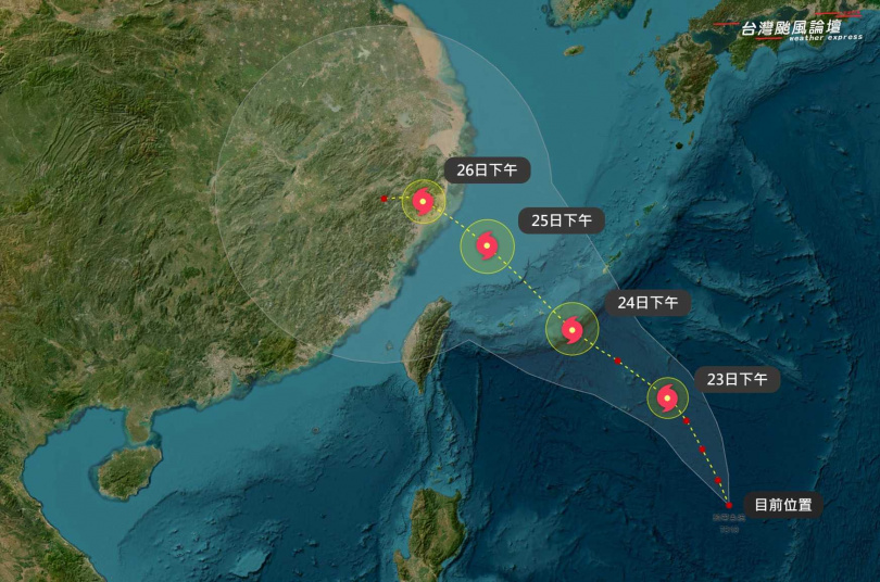 「準范斯高」未來預測行進路徑，但變數仍大。（圖／翻攝自臉書／台灣颱風論壇｜天氣特急）