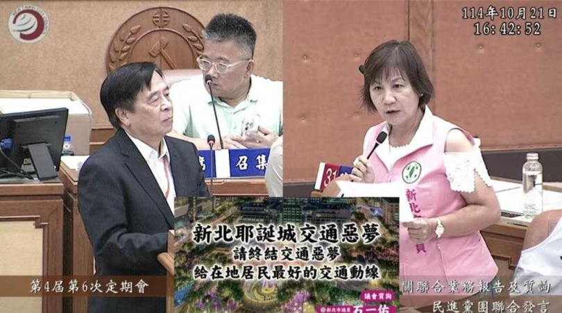 新北市議員石一佑21日質詢指出，市府多年來皆無完整交通配套措施，長期漠視居民生活權益。（圖／翻攝新北市議會YouTube）