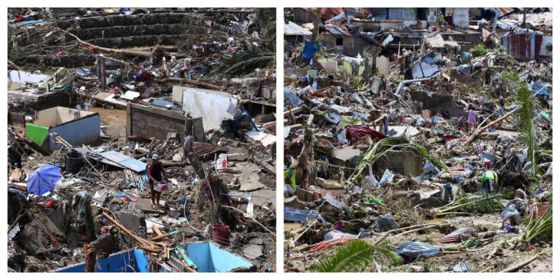 利洛安鎮洪水退去後,居民在斷垣殘壁中尋找遺物。