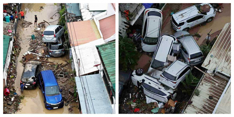 海鷗颱風重創菲律賓中部地區,汽車與建築物遭洪水沖毀,居民苦中重建。
