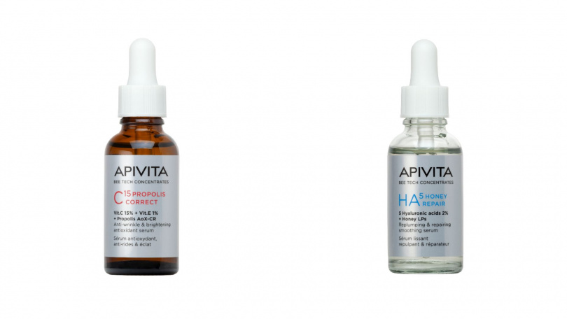 APIVITA 蜂能C15煥亮彈力精華30ml / 1,880元、APIVITA 蜂能玻尿酸修護精華30ml / 1,580元。（圖／品牌提供）