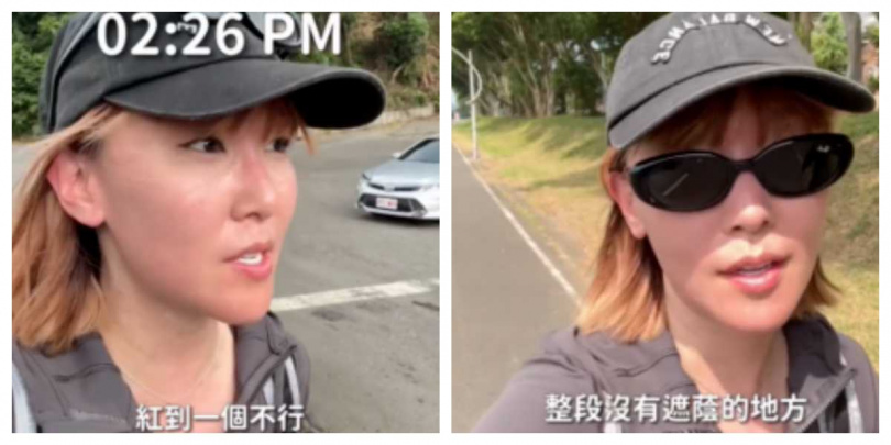 李懿行經鶯歌河堤時遇上烈日曝曬,整張臉被曬得通紅。
