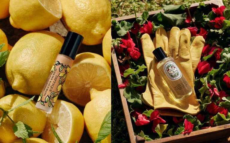 含檸檬草與薄荷清新香氣，一擦唇部就像喝了香氛冰茶。Diptyque × Susanne Kaufmann 香氛唇油5ml/1,400元；天竺葵、檸檬草與橙花香氣，帶驅蚊效果的夏日神器。Diptyque 夏日戶外身體噴霧100ml/1,900元。（圖／品牌提供）
