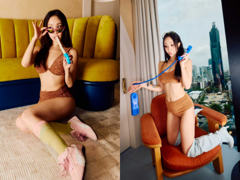 KIMBERLEY X HÁI 粼粼 _經典細肩帶泳裝上衣、高腰泳褲／各1880元（圖／品牌提供）