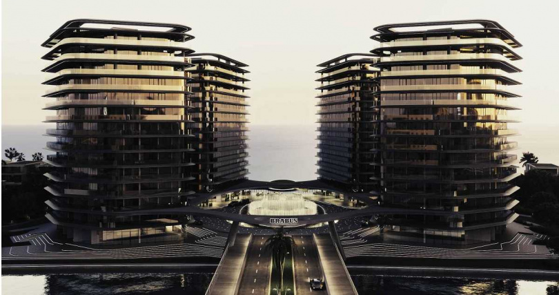 島上將容納共450戶頂級住宅單位，包括4幢高層住宅大樓中的350戶豪宅，以及圍繞海岸線分布的100戶獨棟別墅。（圖╱BRABUS提供）
