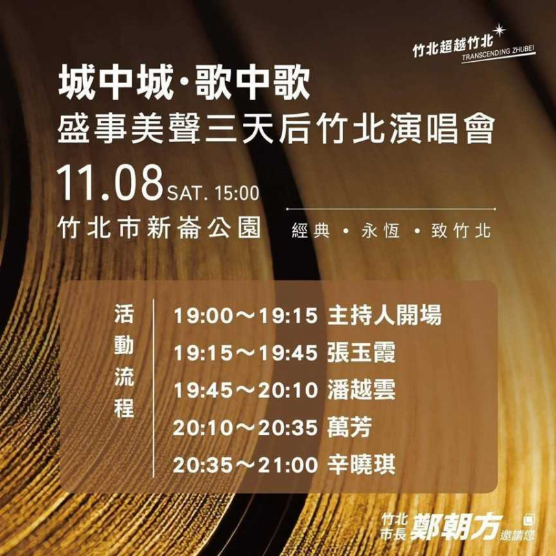 竹北新崙公園8日當晚七點音樂會將正式展開。（圖／翻攝自竹北市公所媒體群組）