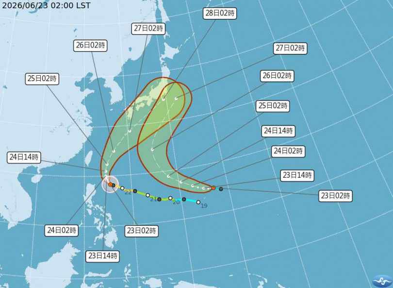颱風與熱帶性低氣壓(TD08)路徑預測。(圖/中央氣象署提供)
