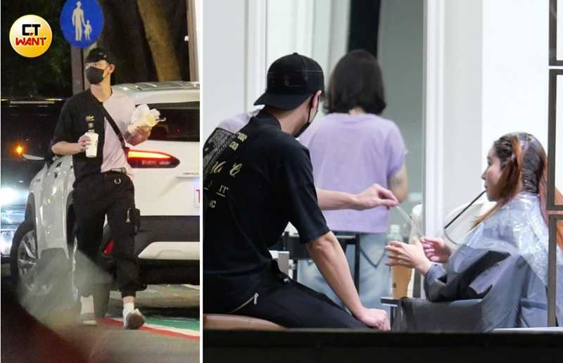 等待孟潔弄頭髮的時間，馮晨軒先去覓食，隨後不忘為她買了餐點飲料。（圖／本刊攝影組）
