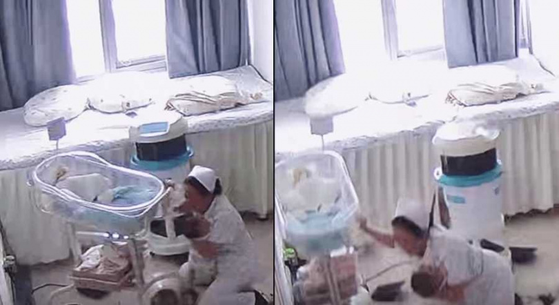 緬甸地震影響到雲南部分地區時,有月子中心的護理師肉身護嬰。(圖/翻攝自微博)