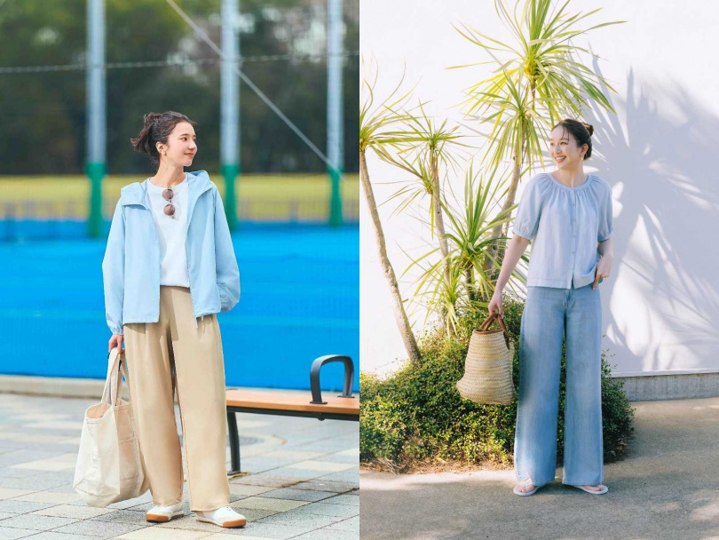 （左）可攜式防曬連帽外套／原價1,290元、 限定優惠價990元，（右）垂墜感牛仔寬褲／原價1,290元、限定優惠價990元（圖／品牌提供）