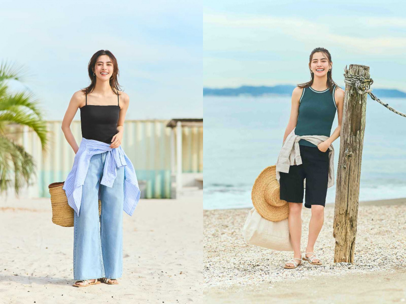 （左）AIRism棉質短版BRATOP細肩帶平口背心／原價790元、限定優惠價590元，（右）BRATOP削肩短版背心(撞色)／原價790元、限定優惠價590元（圖／品牌提供）