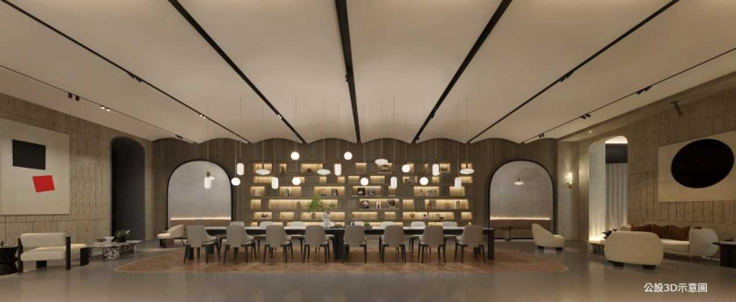 「勝美上安」公設豐富多元，上圖為閱讀室3D示意圖，下圖為湯屋3D示意圖。(圖片提供／勝美上安)