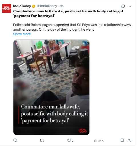 警方表示，嫌犯因懷疑妻子外遇行凶，案發後已被逮捕。（圖／翻攝自X，@IndiaToday）