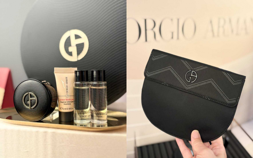 歡慶新品上市，8/1 00:00將於MOMO亞曼尼官方商城獨賣「奢光氣墊五件組」！入手新品「訂製奢潤緞光氣墊粉餅」，即享同款奢光氣墊精巧版、高定完美絲絨水慕斯粉底PRO 3號色5ml、黑曜岩新生奇蹟嫩膚露10ml、黑曜岩新生奇蹟精萃露10ml、品牌高訂隨身手拿包。（圖／吳雅鈴攝）