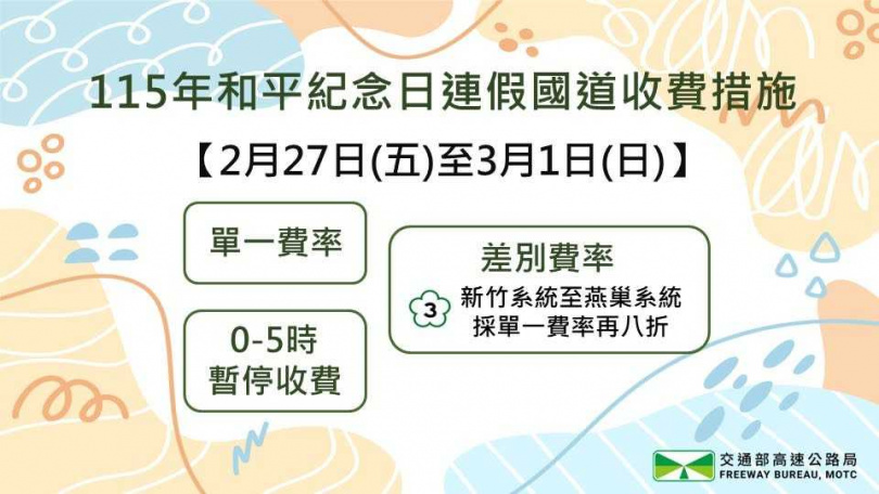 228連假搭客運最低6折 國道收費優惠同步實施。(圖/高公局提供)