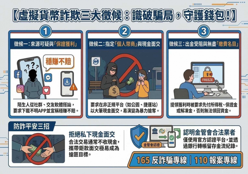 台北市警方提醒民眾進行虛擬貨幣交易時,應遵循合法管道。(圖/翻攝畫面)