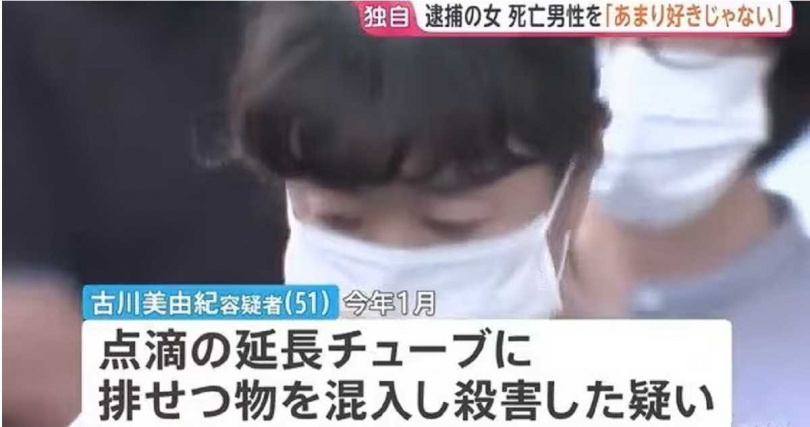 前護理師古川美由紀涉嫌將排泄物注入點滴,警方掌握監視器畫面及多項關鍵證據。