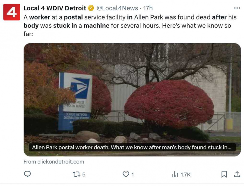 死者未婚妻在男子失聯數小時後趕到現場報案,協助揭發悲劇。(圖/翻攝自X,@Local4News)