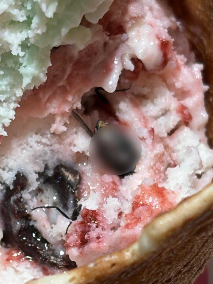 消費者吃冰淇淋吃到一半發現有蟲的腳。（圖／翻攝Threads／@doremi.132333z）