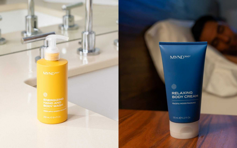 「賦活潔膚露」與「舒活潤膚露」，以蘋果與木質調的香氛引領身心慢慢沉靜，重新建立起屬於自己的晚安節奏。（圖／品牌提供）