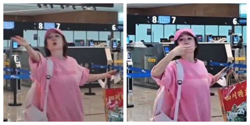 潘迎紫穿粉色上衣、牛仔褲現身,打扮休閒。(圖/翻攝自微博)