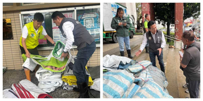 立委林俊憲真的「拆帆布救災」，百面競選帆布已陸續送往災區用於屋頂遮蔽。（圖／翻攝自臉書）