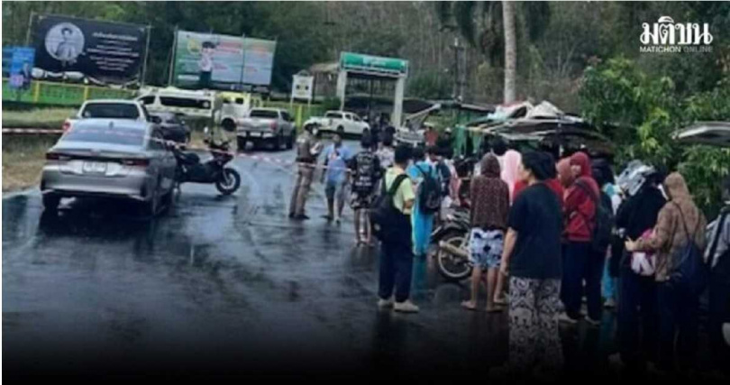 宋卡府合艾一所高中發生校園槍擊案，警方封鎖現場調查。（圖／翻攝自Matichon）