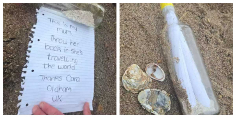 英國女兒將母親骨灰放進漂流瓶，希望媽媽「環遊世界」，短短12hrs就被撿到，留言感動全球！（圖／翻攝自臉書）