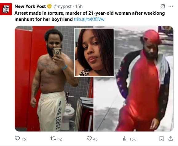 紐約27歲男子因涉嫌殺害女友於8月2日遭警方逮捕。（圖／翻攝自X）