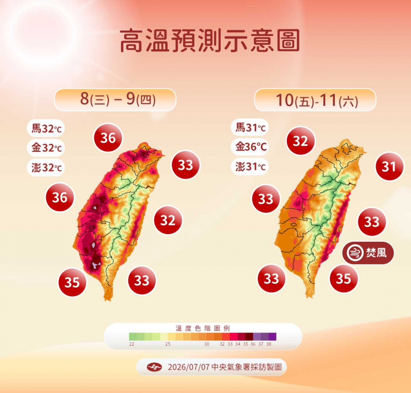 高溫預測示意圖。(圖/氣象署提供)