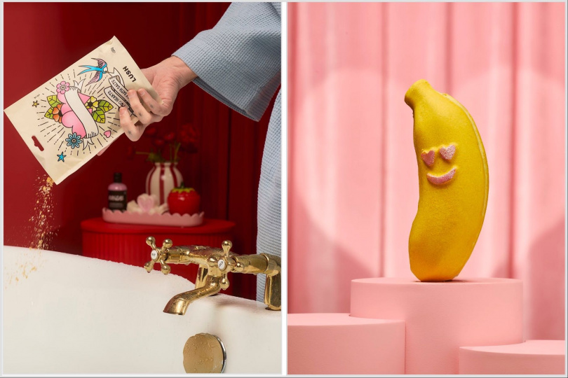 LUSH 心心相印浴鹽 / 750元、LUSH 與你蕉心泡泡馬卡龍 / 550元。(圖/品牌提供)