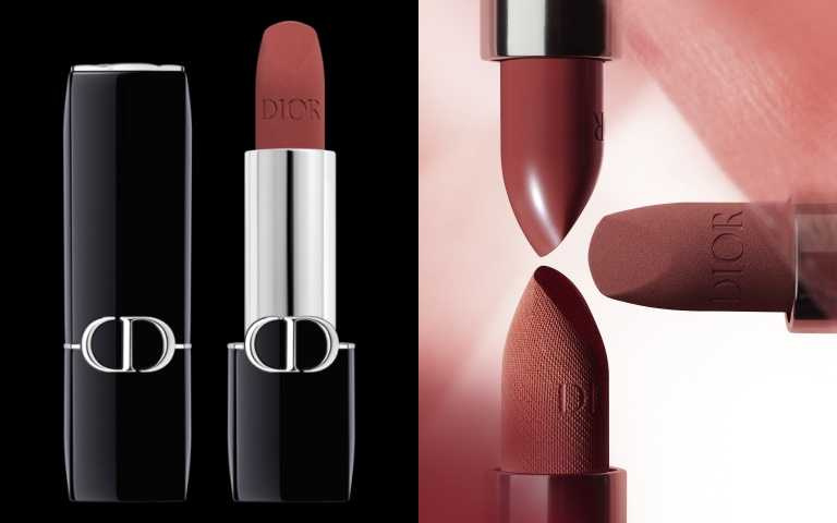 左為迪奧藍星柔紗唇膏#688 透紗玫瑰，右為迪奧藍星柔紗唇膏#686豆沙裸粉，都是JISOO相近色。2025全新迪奧藍星柔紗唇膏3.5g/1,600元（圖／品牌提供）