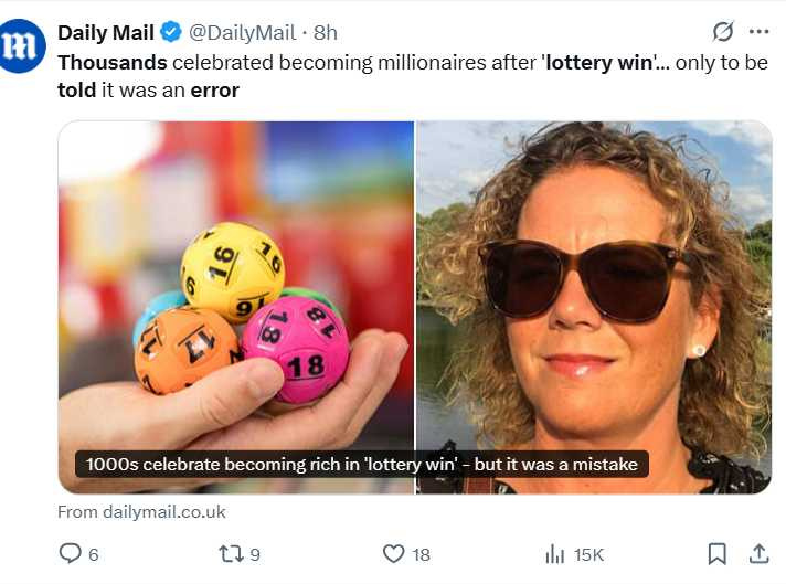 挪威國營彩券公司Norsk Tipping日前因一項計算錯誤，誤將數千名參與Eurojackpot彩券的民眾通知為中獎者，這起錯誤導致執行長辭職負責。（圖／翻攝自X）