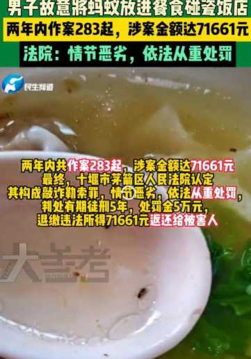 男子用餐點藏黑蟻拍照取證，事後以投訴威脅餐廳索賠。（圖／翻攝自微博）
