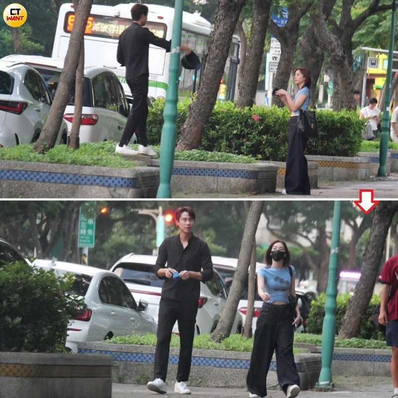 席惟倫用了自己的口罩稍微遮掩，跟著劉書宏一起走。（圖／本刊攝影組）